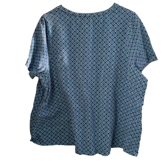 Catherines Geometric V-Neck Top 1XWP Blue Office Travel Business Casual Plus Sze - Picture 3 of 5